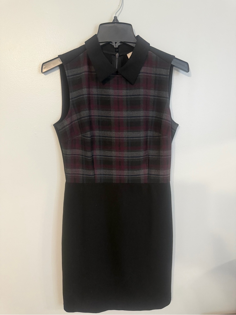 Loft Black Sleeveless Collared Sheath Plaid Bodice Dress size 4